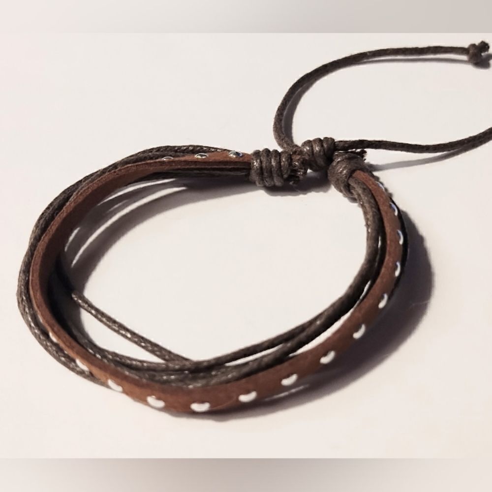 Men's leather bracelet layered braided new d65‎